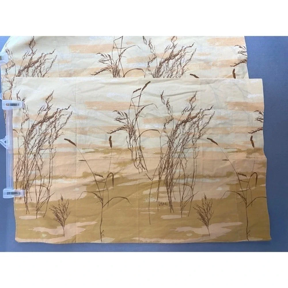 Vintage Vera‎ Neumann Pillowcase Set 2 Tall Grass Wheat 1970s Yellow Tan